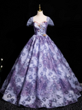 Niulatu Elegant A-line Off-shoulder Long Prom Dress, Purple Long Formal Dress HZ1108