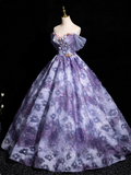 Niulatu Elegant A-line Off-shoulder Long Prom Dress, Purple Long Formal Dress HZ1108