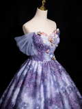 Niulatu Elegant A-line Off-shoulder Long Prom Dress, Purple Long Formal Dress HZ1108