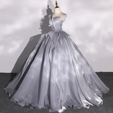 Niulatu A-line V-neck Tulle Long Prom Dress, Grey Long Formal Dress HZ1108