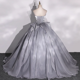 Niulatu A-line V-neck Tulle Long Prom Dress, Grey Long Formal Dress HZ1108