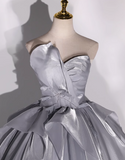Niulatu A-line V-neck Tulle Long Prom Dress, Grey Long Formal Dress HZ1108