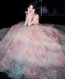 Niulatu A-line Strapless Tulle long prom dress, pink sweet formal dress HZ1108