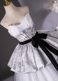 Niulatu Gray A-Line Sweetheart neck Long Satin Tulle Prom Dress, Silver Gray Formal Dress HZ1108