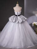 Niulatu Gray A-Line Sweetheart neck Long Satin Tulle Prom Dress, Silver Gray Formal Dress HZ1108