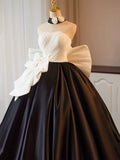Niulatu and Black A-Line Strapless Satin Long Prom Dress, A-Line Formal Evening Party Dress HZ1108