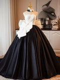 Niulatu and Black A-Line Strapless Satin Long Prom Dress, A-Line Formal Evening Party Dress HZ1108