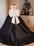 Niulatu and Black A-Line Strapless Satin Long Prom Dress, A-Line Formal Evening Party Dress HZ1108