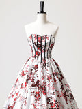 Niulatu Strapless White Floral Satin Long Prom Dress, Sweetheart Neck Formal Party Dress HZ1108