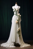 Niulatu A-line Spaghetti Strap Chiffon Long Ball Dress, Vintage Formal Dress HZ1108