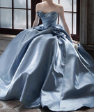 Niulatu A-line Strapless Satin Long Ball Dress, Blue Formal Dress HZ1108