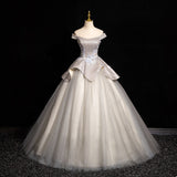 Niulatu Grey A-line Off-shoulder Neck Sequin Tulle Long Prom Dress, Elegant Formal Dress HZ1108