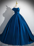 Niulatu A-line Strapless Satin Long Prom Dress, Blue Formal Dress HZ1108