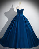 Niulatu A-line Strapless Satin Long Prom Dress, Blue Formal Dress HZ1108
