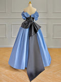 Niulatu Off Shoulder Satin Blue Long Prom Dress, Blue Long Formal Dress HZ1108