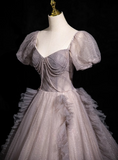 Niulatu A-line V-neck Tulle Sequin Long Prom Dress, Purple Formal Dress HZ1108