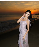 Niulatu retro purple sequined stitching suspender dress HZ1108