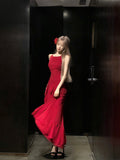 Niulatu Burgundy A-line suspender dress HZ1108