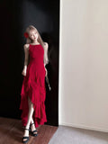 Niulatu Burgundy A-line suspender dress HZ1108
