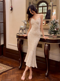 Niulatu Champagne Embroidered Sequin Suspender Dress Mermaid Party Dress HZ1108