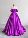 Niulatu Off Shoulder Satin Dark Blue Long Prom Dress, Dark Blue Long Formal Dress HZ1026