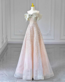 Niulatu Spaghetti Strap Tulle Sequins Long Prom Dress, Sweet 16 Dress HZ1108