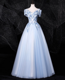 Niulatu 0ff-the-shoulder Tulle Embroidery Long Prom Dress, Elegant Long Formal Dress HZ1108