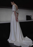 Niulatu A-Line Satin White Long Prom Dress, White Long Formal Dress HZ1108