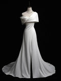 Niulatu A-Line Satin White Long Prom Dress, White Long Formal Dress HZ1108