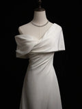 Niulatu A-Line Satin White Long Prom Dress, White Long Formal Dress HZ1108