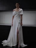 Niulatu A-Line Satin White Long Prom Dress, White Long Formal Dress HZ1108