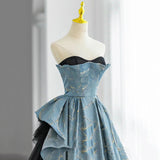 Niulatu A-line Strapless Black Tulle Long Prom Dress, Formal Prom Dress HZ1108