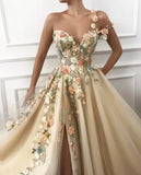 Niulatu flowers A-Line Prom Dresses one shoulder strap Lace Appliques Evening Gown HZ1108
