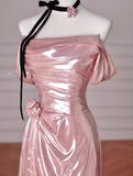 Niulatu Mermaid Strapless Long Prom Dress, Pink Sweet 16 Dress HZ1108