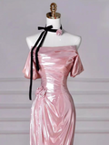 Niulatu Mermaid Strapless Long Prom Dress, Pink Sweet 16 Dress HZ1108