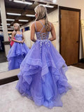 Niulatu A-Line Tulle Lace Long Prom Dress, Purple Long Graduation Dress HZ1108