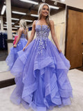 Niulatu A-Line Tulle Lace Long Prom Dress, Purple Long Graduation Dress HZ1108