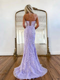 Niulatu Mermaid Lace Long Prom Dress, Purple Formal Evening Dress HZ1108