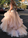Niulatu pink tulle long prom dress, pink tulle formal dress HZ1108