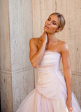 Niulatu pink tulle long prom dress, pink tulle formal dress HZ1108