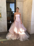 Niulatu pink tulle long prom dress, pink tulle formal dress HZ1108