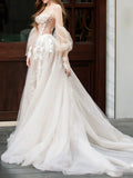 Niulatu lace tulle long prom dress, Champagne wedding dress HZ1108