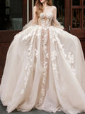 Niulatu lace tulle long prom dress, Champagne wedding dress HZ1108