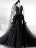 Niulatu A-Line Tulle Lace Appliques Sleeveless,Backless Train Wedding Dresses HZ1108