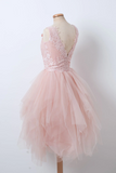 Niulatu Dresses,pink V Neck Tulle Lace Short Prom Dress, Pink Homecoming Dress HZ1108