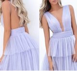 Niulatu Brush Pink V-Neck Ruffles Prom Dress HZ1108