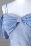 Niulatu A-Line Tulle Sequins Pearls Spaghetti Straps Prom Dress,Blue Formal Prom Dress HZ1108
