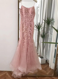 Niulatu Straps Mermiad Blue Beaded Tulle Sequin Prom Dress with Appliques HZ1108