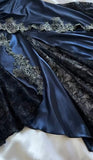 Niulatu Navy Blue Spaghetti Straps Mermaid Satin Appliques Prom Dresses Party Dresses HZ1026