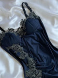 Niulatu Navy Blue Spaghetti Straps Mermaid Satin Appliques Prom Dresses Party Dresses HZ1026